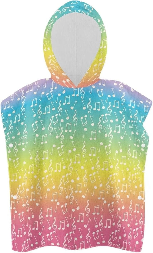 Hooded Beach Towel for Kids Rainbow Musical Note Large Towel Wrap Ultra Absorbent Natural Baby Stuff Baby Bath Shower Decorations for Boys Girls