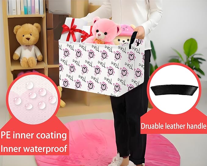 Large Valentine's Day Basket Heart Shaped Storage Bin for Gifts Collapsible Organizer Room Decor (Purple Wave Black Love)