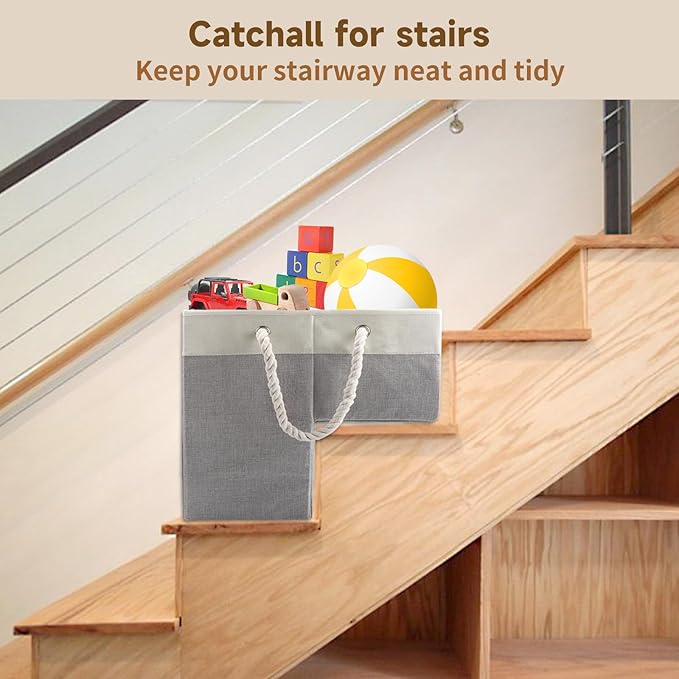 Stair Basket, 16 x 10 x 8 Inches Stair Basket for Stairs with Handle, Clothes Storage Bins, Foldable Staircase Storages Organizer, Versatile Sturdy Bag for Toys, Clothes, Books, Tools