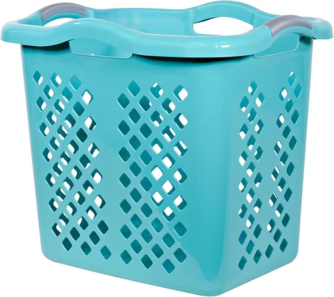 Laundry Hamper Basket with Diamond Pattern, 2 Bushel Capacity, Black, 21.6 x 17 x 18.9 inches (2, Blue)