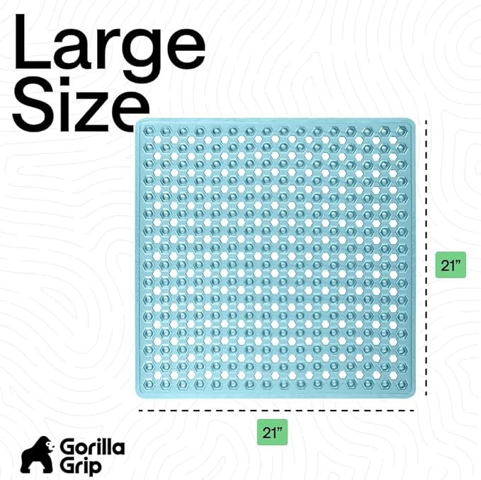 GORILLA GRIP Patented Square Shower Stall Mat, Small Bathtub Floor Mats for Stand Up Showers, Suction Cups and Drainage Holes, Machine Wash, Soft on Feet, Bathroom Accessories 21x21 Inch, Turquoise