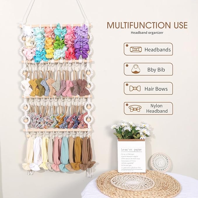 POVETIRE Headband Holder Bow Organizer for Girls Hair Bows, Baby Bow Hanger for Girls Hair Accessories Organizer Storage Wall Hanging Decor for Nursery Baby Girls Toddler Room