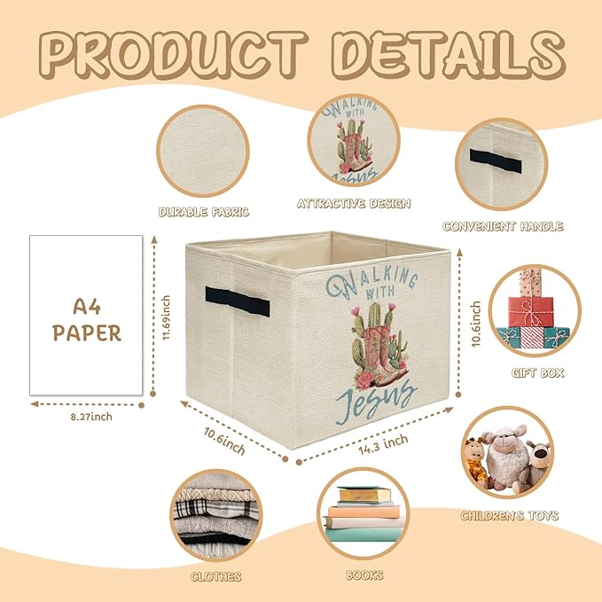 Christian Western Cowgirl Boots Nursery Storage Bins,Western Gifts for Girls,Religious Bible Verse Collapsible Storage Baskets Organizer Decor for Bedroom Bathroom Kids Room Dorm Clothes Books