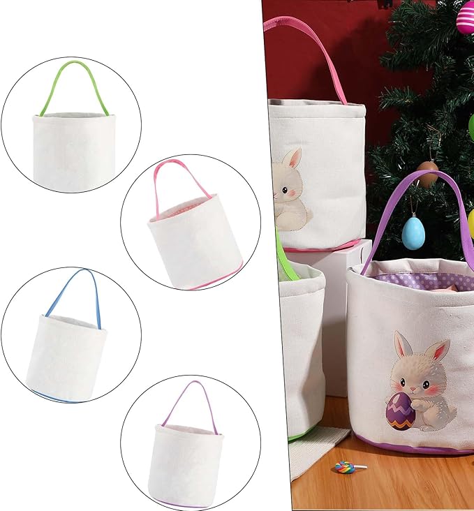 Easter Bunny Basket Bags,Canvas Cotton Easter Baskets for Kids Empty,Easter Bunny Basket,Perfect for Girls Boys Easter Egg Hunts,Easter Baskets for Kids