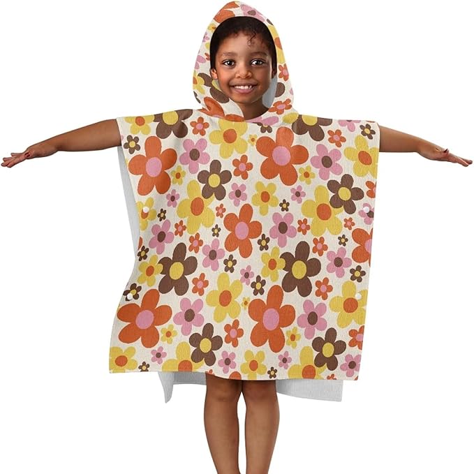 Hooded Beach Towel for Kids Colored Flowers Large Towel Wrap Baby Stuff Baby Bath Shower Decorations for Boys Girls