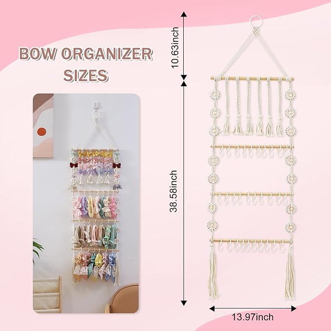 Bow Organizer for Girls, Claw Clip Organizer, Bow Hanger for Girls, Baby Girl Nursery Decor, Toddler Hair Accessory Organizer，Hanging Organizer