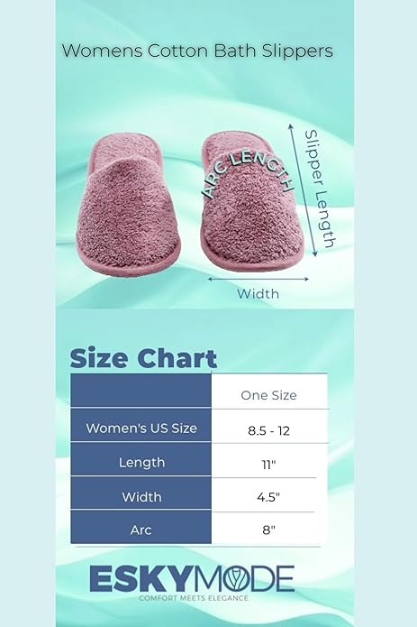 ESKYMODE Womens Cotton Bath Slippers, Terry Cloth Spa Slippers for Women