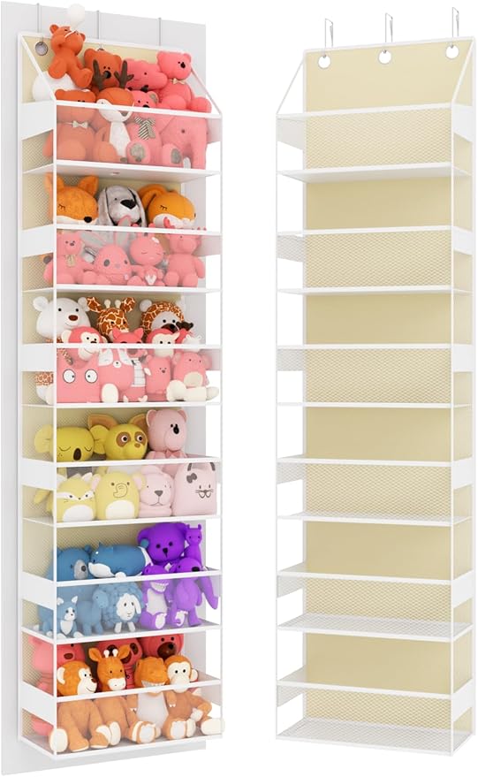 Over Door Hanging Organizer with 6 Shelves, Stuffed Animal Storage - Behind Door Storage for Plush/Bedroom, Nursery, Dorm Room, 1 Pack, Beige
