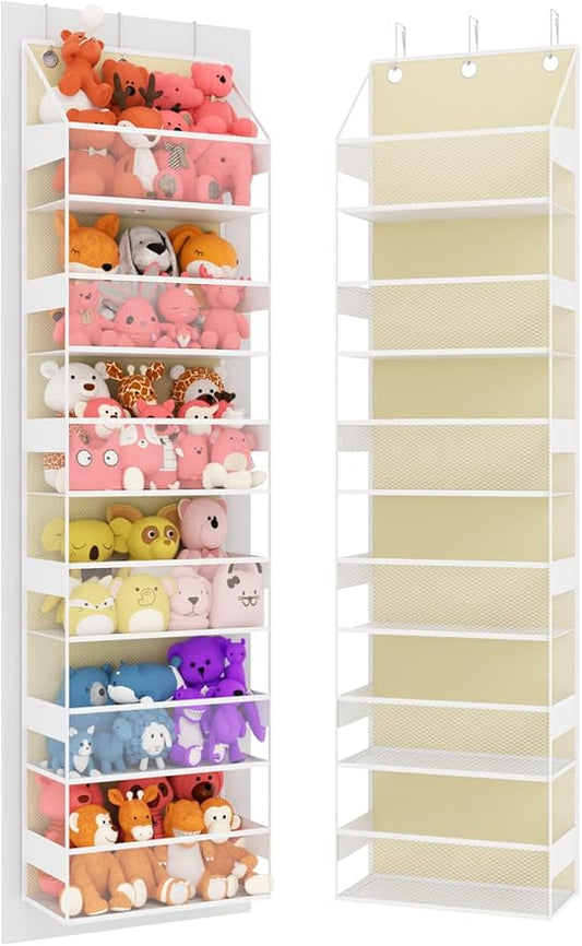 Over Door Hanging Organizer with 6 Shelves, Stuffed Animal Storage - Behind Door Storage for Plush/Bedroom, Nursery, Dorm Room, 1 Pack, Beige