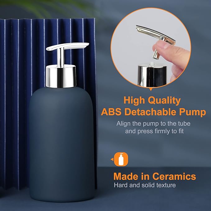 Hoomtaook Bathroom-Accessory Sets, 4 Pieces Ceramic, Including Soap Dispenser Pump, Tumbler, Soap Dish(Blue)