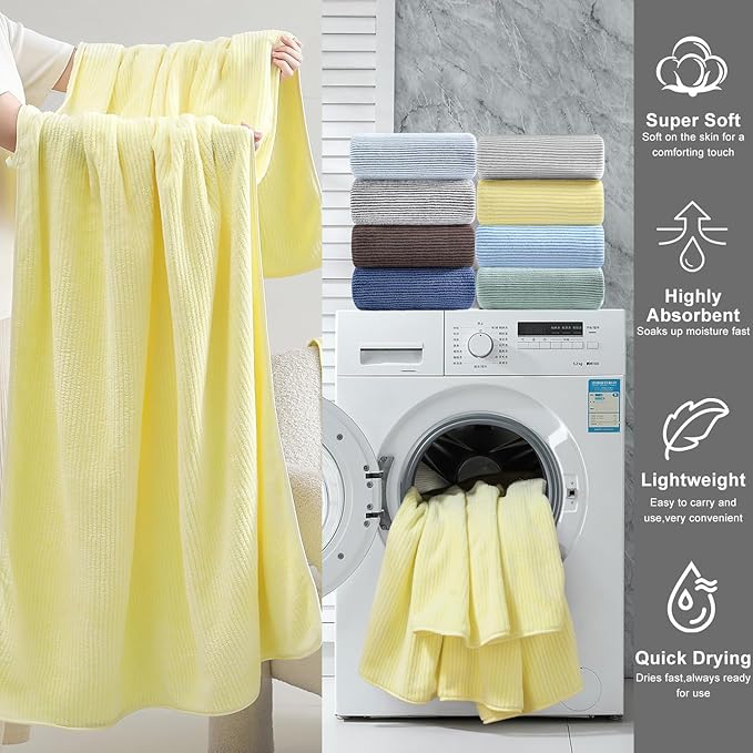 4 Piece Bath Towel Set 35"x70"Oversized Bath Towel for Bathroom Ultra Soft Fluffy Extra Large Bath Sheet Luxury Premium Bathroom Towel Highly Absorbent Quick Dry Shower Towel for Hotel Spa,Yellow