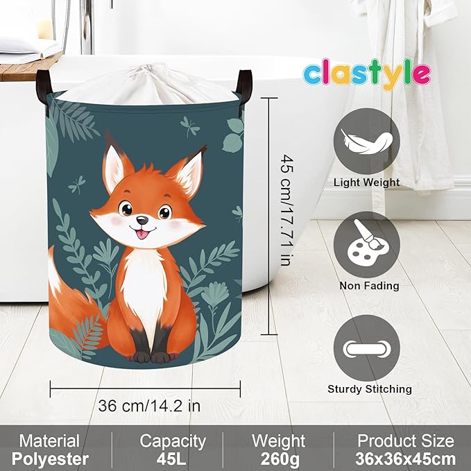 Clastyle Cute Woodland Animal Laundry Basket Kids Clothes Book Storage Basket Gift Toy Box for Bedroom Decor,Fox,36x45 cm