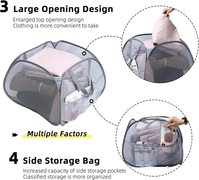 Collapsible Laundry Basket, 90L Foldable Pop-up Laundry Hamper with Handles, Mesh Dirty Clothes Hamper for Laundry, Bathroom, Kids Room, Dorm,Travel or Camping (White)
