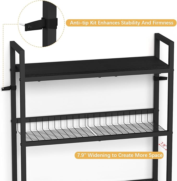 YBING Over The Toilet Rack 3 Tier Bathroom Shelf Over Toilet Storage Organizer Freestanding Above Toilet Storage Rack with Metal Frame and Hook Bathroom Over Toilet Storage Stand Black