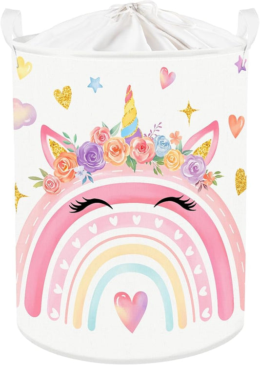 Clastyle Adorable Rainbow Laundry Basket Kids Clothes Book Storage Basket Gift Toy Box for Bedroom Decor,Unicorn,36x45 cm