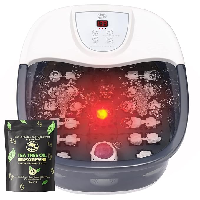 Foot Spa Bath Massager with Heat, Foot Bath with 22 Massage Rollers, Temperature Control, Jets, Bubbles, Epsom Salt and Vibration, Foot Soaking Tub for Relaxation - Grey