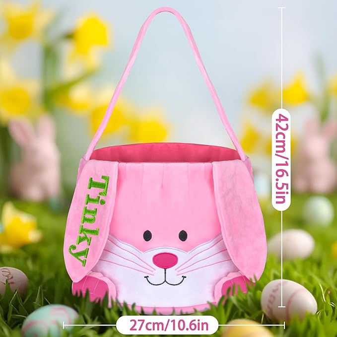 Easter Basket, Touber Easter Bunny Basket, Personalized Easter Baskets for Kids, Easter Gifts Basket for Girls Baby Children - Plush Baskets Pink