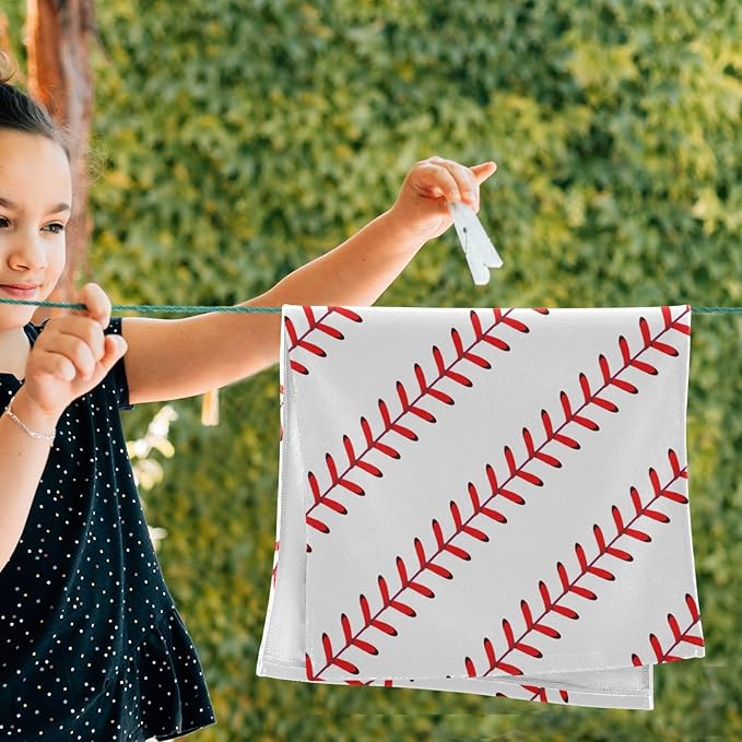 2 Pcs White Red Baseball Stitches Hand Towels for Bathroom,Soft Absorbent Sport Themed Base Ball Dish Towels for Kitchen,Quick Dry Decorative Guest Bathroom Towels for Face,Shower 14"x28"