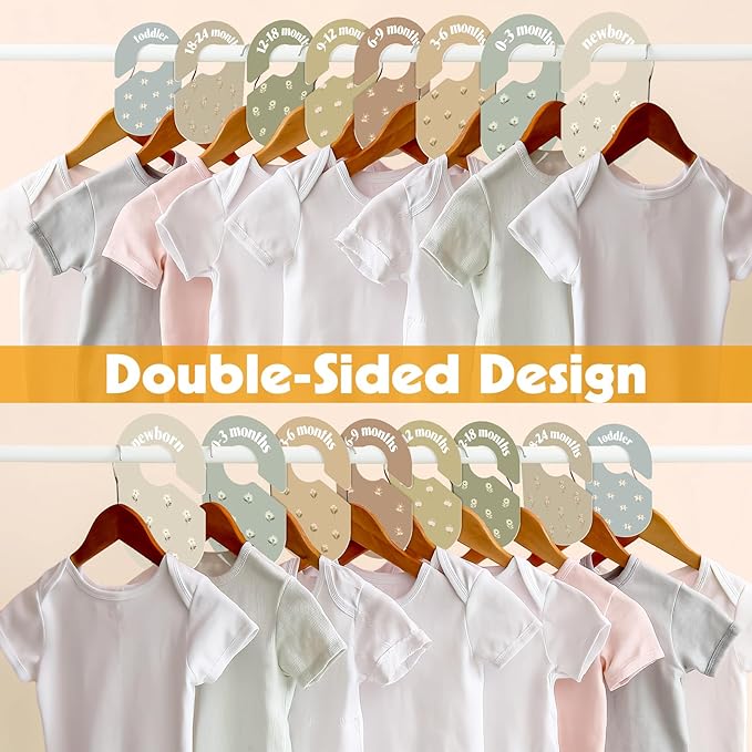 WSICSE Baby Closet Divider,Double-Sided Baby Clothes Dividers for Closet Baby Girl Nursery Decor for Sorting 8 Designs from Newborn to 24 Month (Flowers)