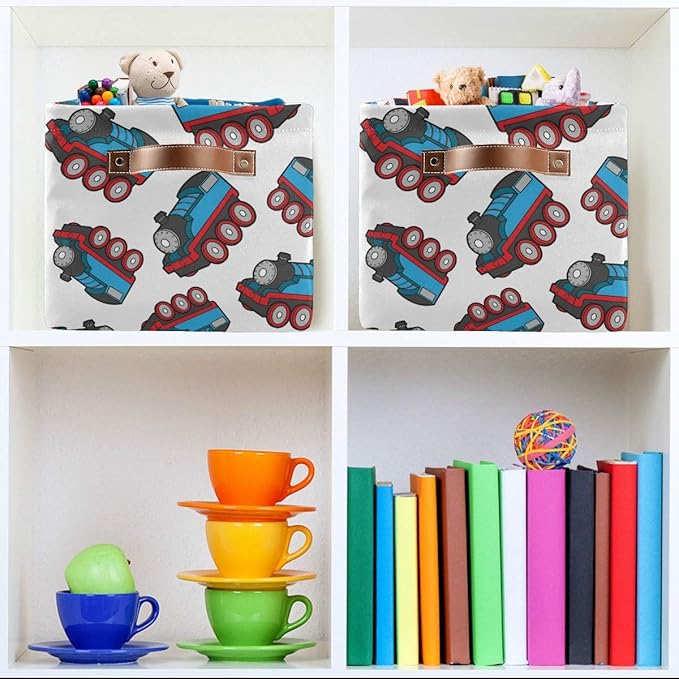 Rectangular Storage Bin Cute Train Cars Basket with Handles - Organizer Bin for Toys, Books, Laundry Basket for Kids/Pets, Playroom
