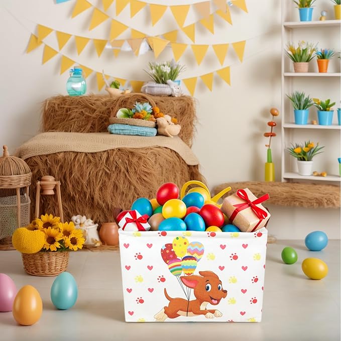 Large Easter Basket for Empty Kid Rectangular Cute Easter Gift Storage Basket Bunny Eggs Décor (Dog)
