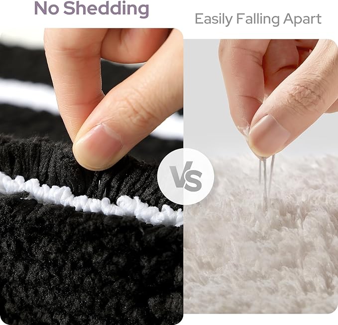 HOMEIDEAS Black and White Bathroom Rugs Sets 2 Piece, Super Soft and Absorbent Microfiber Tufted Bath Mats, Non-Slip and Machine Washable Bath Rugs