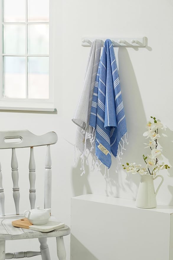 Hand Towels - Set of 2, 18" x 30" inches, Turkish Cotton, Decorative Peshtemal Hand Towels for Kitchen, Bath, Guest, Face, Hair, Gym, Yoga, Travel (Light Grey)