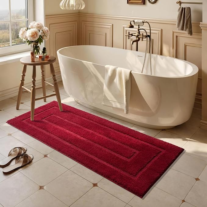 HOMORE Bathroom Runner Rug 24x60 Inch, Soft and Absorbent Bath Runner Rug, TPR Backing Non Slip Bath Mat, Washable Plush Bath Rugs for Bathroom Floor Shower Tub Sink Christmas Decor, Wine Red