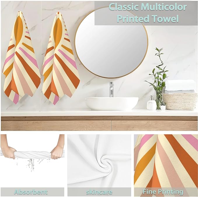2 Pack Hand Towels for Bath,Retro Boho Sun Burst Decorative Towels Highly Absorbent Soft Towels for Bathroom Beach Kitchen Spa Gym Face Towel 14x28 Inch