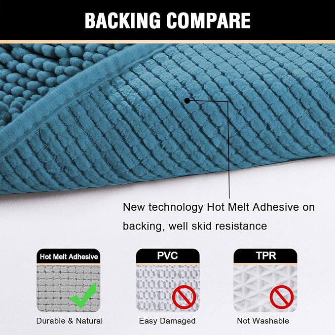 H.VERSAILTEX Microfiber Bath Rugs Chenille Floor Mat Ultra Soft Washable Bathroom Dry Fast Water Absorbent Bedroom Area Rugs, 24 x 42 - Inch, Dark Teal