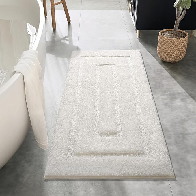 HOMORE Bathroom Rug 24x48 Inch Soft Absorbent Microfiber Bathroom Runner Rug, Washable Bath Runners Rugs for Bathrooms Non Slip Bath Rugs for Shower Tub,Ivory