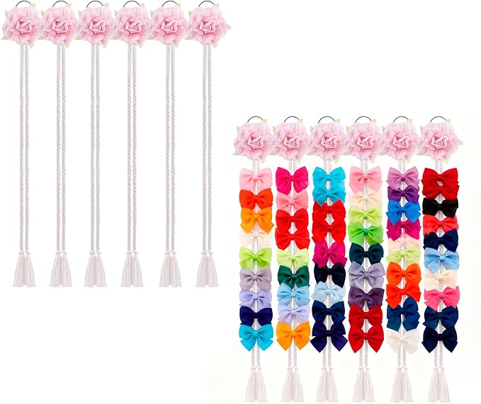cherrboll Flower Hair Bow Organizer for Baby Girls, 6PCS Floral Hair Clips Holder Headband Hair Accessories Wall Hanging Organizers Storage for Toddler Room Nursery Decor