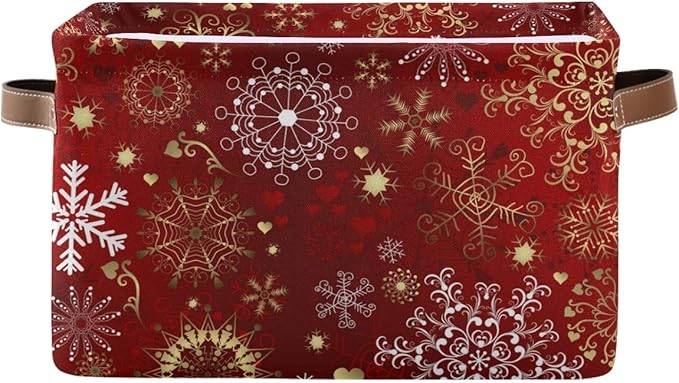 DOMIKING Rectangular Christmas Storage Bin Christmas Snowflake Basket with Handles - Organizer Bin for Books, Clothes Laundry Basket for Kids/Pets, Playroom