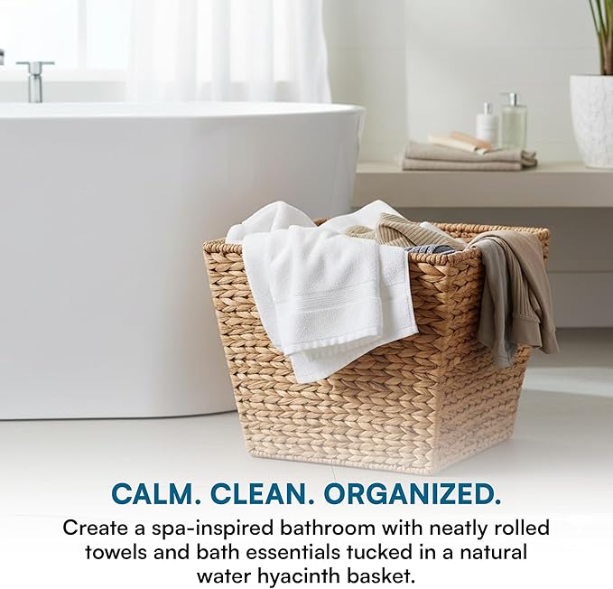 Honey-Can-Do Water Hyacinth Storage Baskets - Durable Wicker Basket with Handle for Organizing Home Essentials, Ideal for Pantry Organizers and Storage & Blanket Basket, Large, 15"x15"x12", Natural