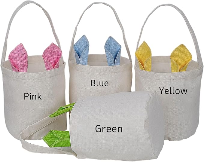 Personalized Canvas Bunny Ear Basket with Custom Name | Easter Gift for Kids | Easter Basket Stuffer (Yellow)