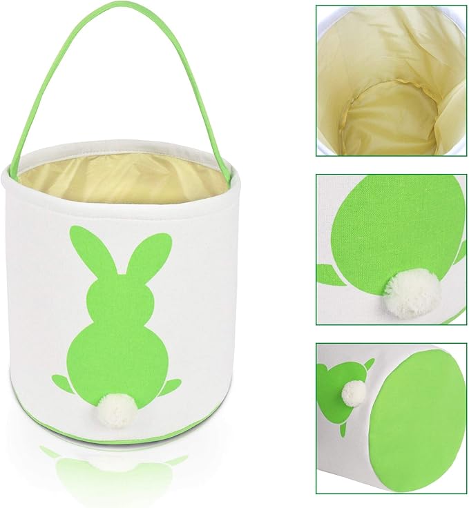 MONOBLANKS Easter Bunny Basket Bags, Rabbit Bucket Tote for Easter Egg Hunts Decorations Candy Gifts Storage (Green)