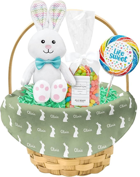 Let's Make Memories Personalized Easter Basket for Kids - For Boys - For Girls - Create Your Own - Fillable - Wicker - Easter Basket Stuffers - Small - Thyme Hoppy Bunny