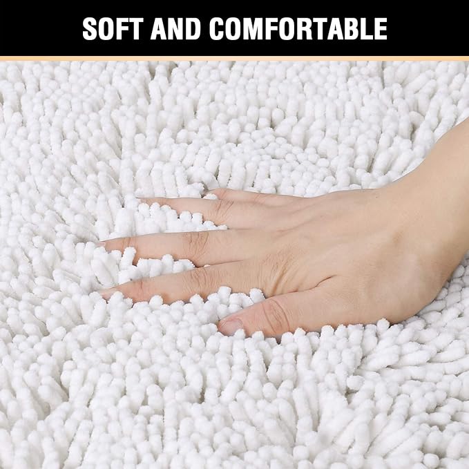 H.VERSAILTEX Microfiber Bath Rugs Chenille Floor Mat Ultra Soft Washable Bathroom Dry Fast Water Absorbent Bedroom Area Rugs, 24 x 42 - Inch, Pure White