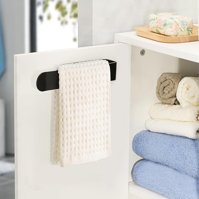 8 Inch Hand Towel Holder, Self Adhesive Towel Bar for Bathroom, Rustproof Aluminum U-Shape Towel Rack Stick on Wall, Black