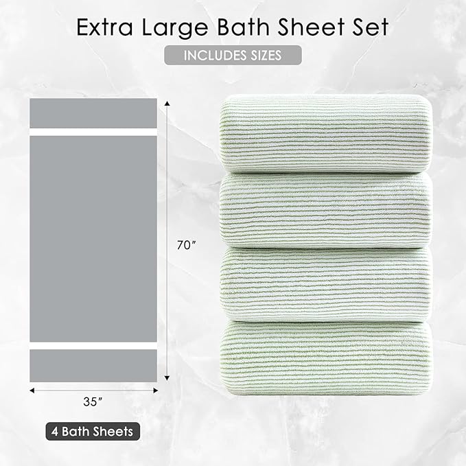 4 Piece Bath Towel Set 35"x70"Oversized Bath Towel for Bathroom Ultra Soft Fluffy Extra Large Bath Sheet Luxury Premium Bathroom Towel Highly Absorbent Quick Dry Shower Towel for Hotel Spa,Green White