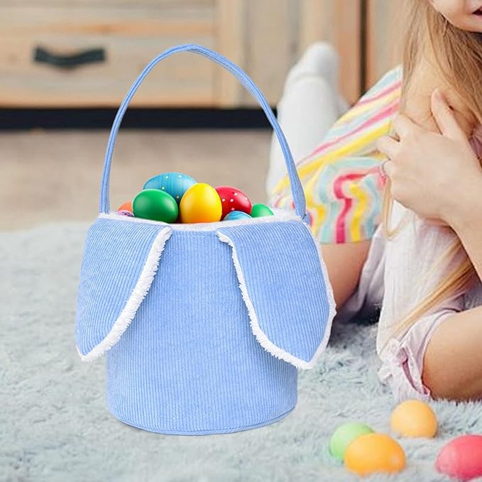 Bunny Egg Hunt Easter Bucket Plush | Easter Bucket Bags With Rabbit Ears,Bunny Ears Baskets For Kids,Easter Bunny Basket,Candy Storage Decorations With Rabbit Ears For Boys Girls