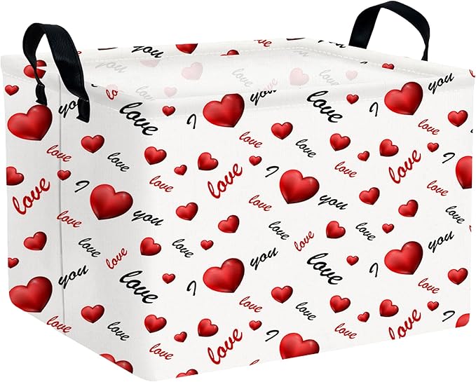 Large Valentine's Day Basket Heart Shaped Storage Bin for Gifts Collapsible Organizer Room Decor (3D Love)