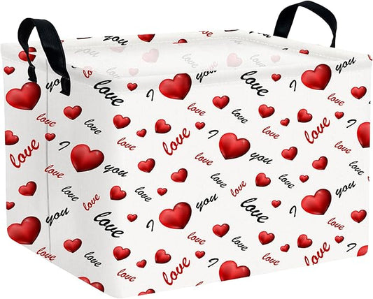 Large Valentine's Day Basket Heart Shaped Storage Bin for Gifts Collapsible Organizer Room Decor (3D Love)
