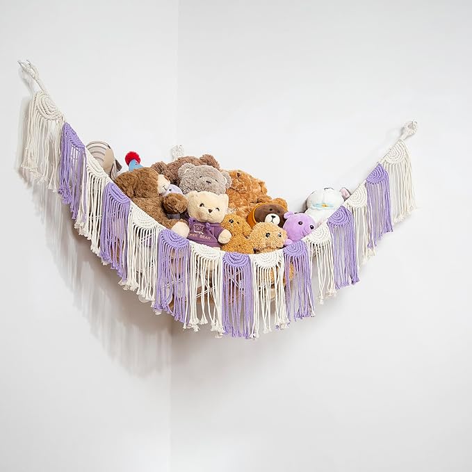 Stuffed Animal Hammock Corner Hanging Net for Stuff Animal Storage Toy Organizer for Kid's Room Stuffed Animal Toy Hammock Plush Toy Holder