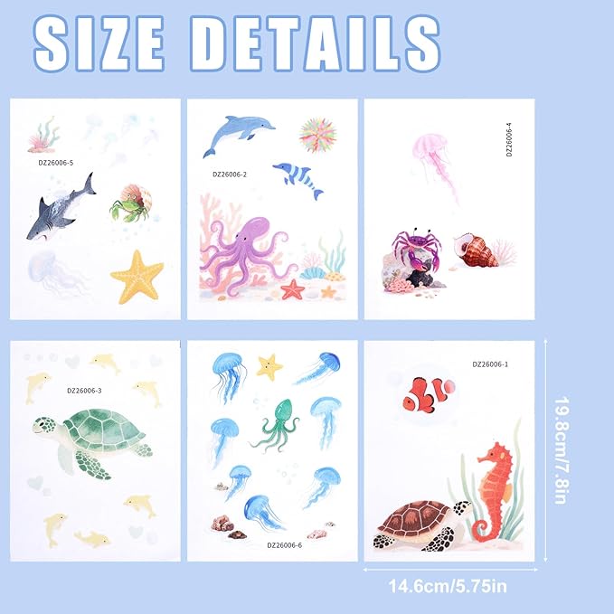 6pcs Sea Creatures Bathtub Grip Stickers, Non Slip Ocean Kids Bathtub Anti Clip Stickers Strong Adhesive Decals Creative and Cute Bathroom Decorations for Bath Tub and Shower Floor