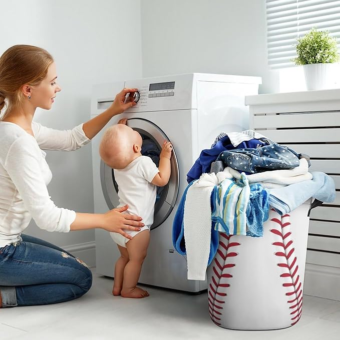 Baseball Laundry Basket Room Décor Hamper Clothes Storage Bucket Toy Organizer Foldable Waterproof Bathroom Laundry Storage Bedroom Large