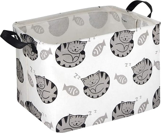 HIYAGON Cat Basket Cute Toy Storage Basket Bin Organizer Box Kids Gift Basket Empty Rectangular Cat Room Decor for Home Books(Fish & cats)