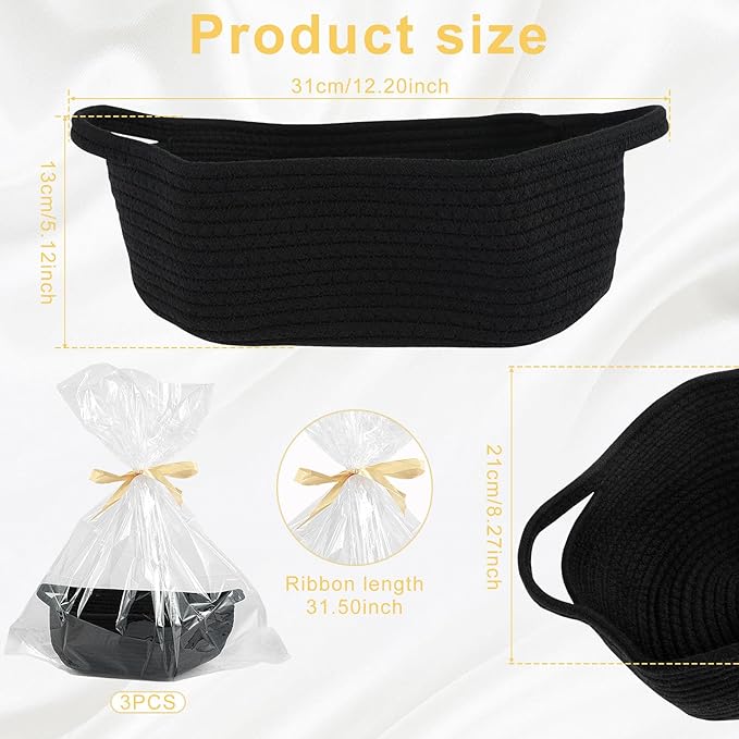 Portable Rope Baskets Small Woven Basket with Bags Baby Toy Basket with Handles Soft Woven Basket for Storage ZHAZHAMO(black)