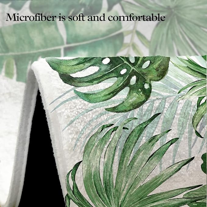 Green Leaf Plant Imitation Cashmere Bathroom Mat Rug - Rubber Non-Slip Absorbent Soft Bathroom Rugs for Bathtub Shower Sinks (17" W x 27" L)