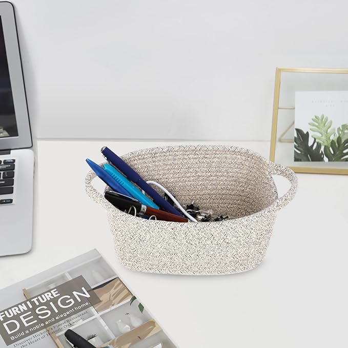Abenkie Small Storage Basket, Cute Cotton Rope Woven Boho Decorative Toy Dog Cat Basket for Nursery, Living Room, Spa, Gift - XS, Brown